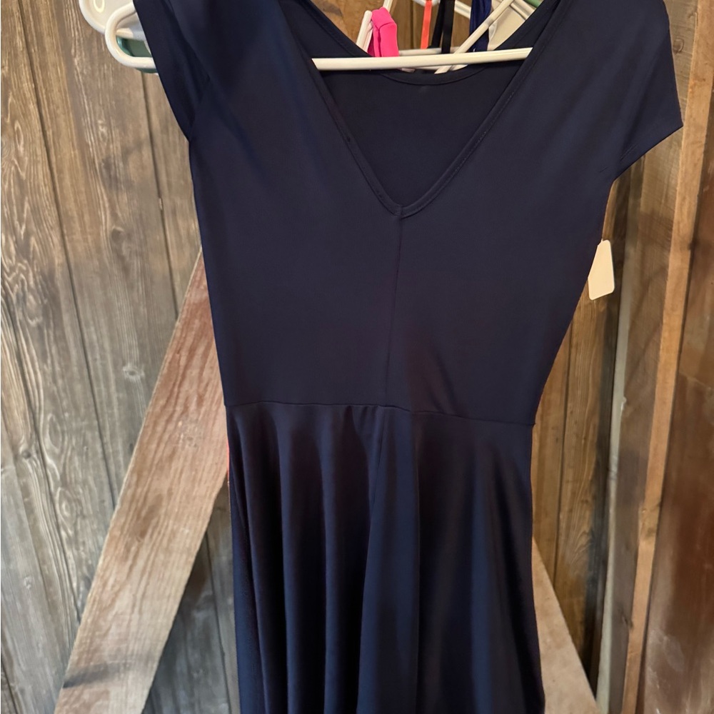 Women's Navy V-Neck Fit & Flare‎ Dress
